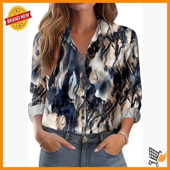 Tops - Floral Print Long Sleeve Button Down Blouse Business Casual Work Top